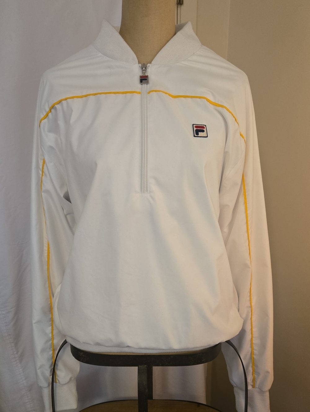 Fila White Half-Zip Pullover Wind Breaker with Yellow Piping. Size Large.
